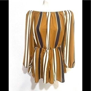 WINDSOR brown off shoulder navy striped romper